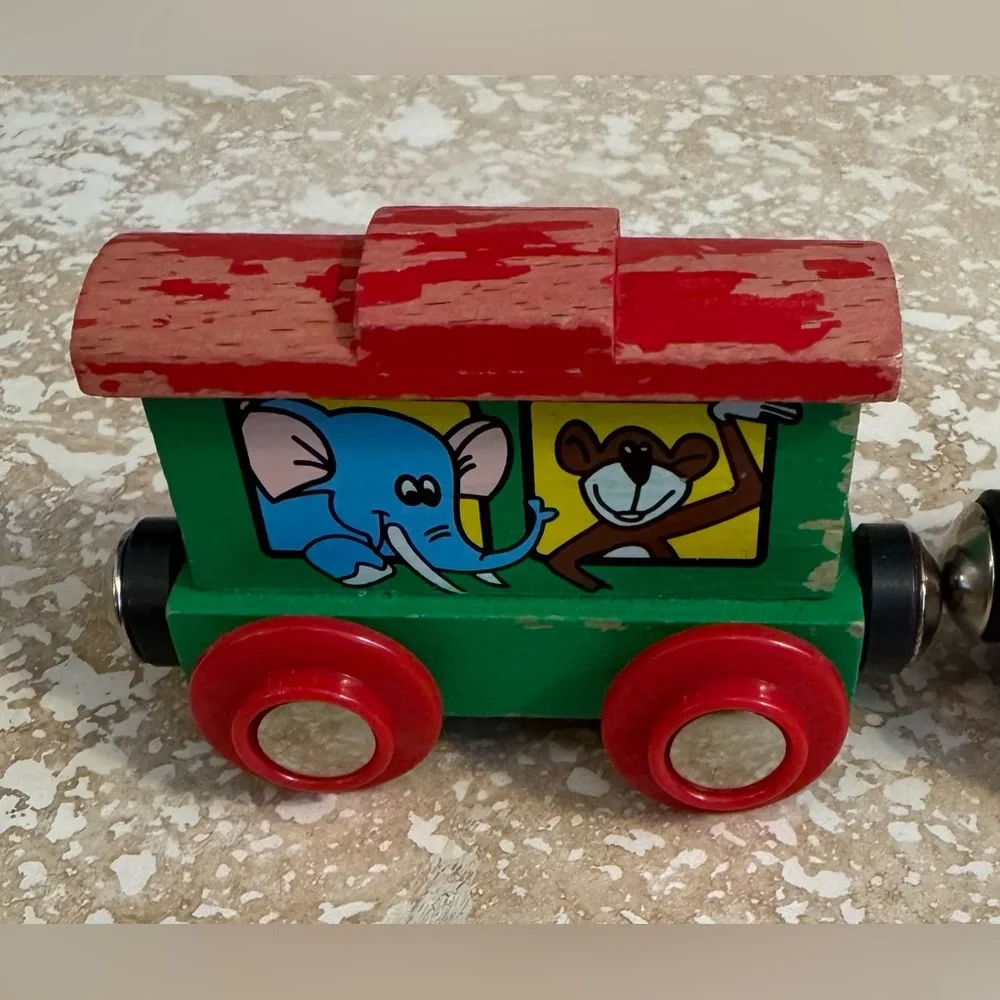 4 wooden train cars (including engine and Brio zoo) compatible w/ Brio &Thomas